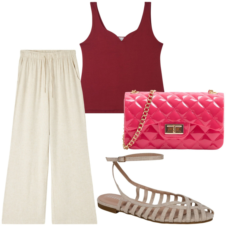 Outfit donna - Total look #1910967. Stile Casual chic per Tutti i giorni. Abbinamento con pantaloni, borse a tracolla, canottiere, ballerine.