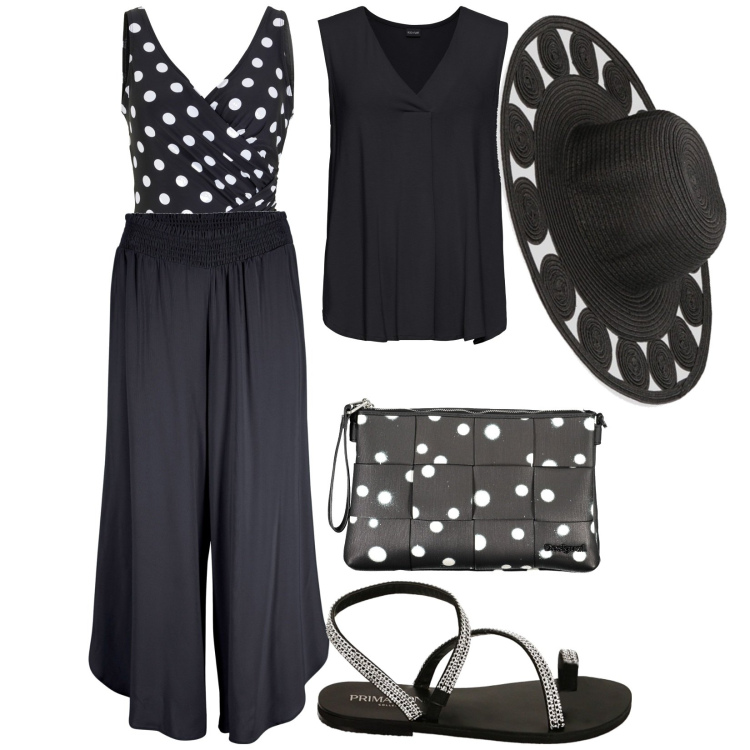 Outfit donna - Vacanza al sud. Stile Chic per Mare. Abbinamento con top, costumi interi, pantaloni culotte, sandali gioiello, cappelli, borse a spalla.