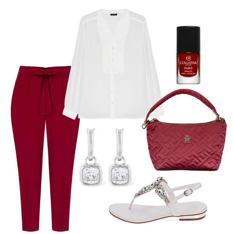 Outfit donna - Cherry cherry lady!!!. Stile Casual chic per Serata fuori. Abbinamento con smalti, pantaloni, ciabatte, bluse, borse a spalla, orecchini.