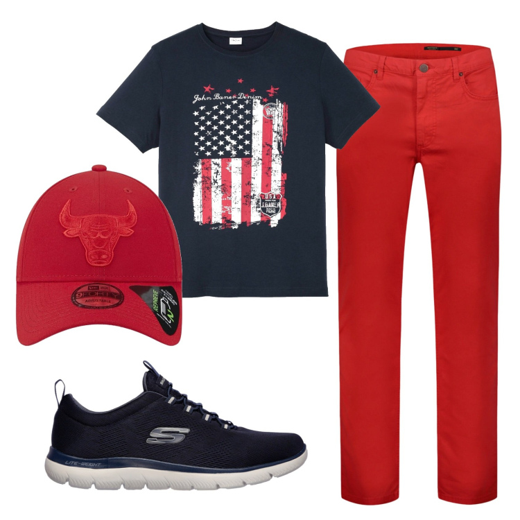 Outfit uomo - Total look #1911007. Stile Casual per Tutti i giorni. Abbinamento con t-shirt, pantaloni, cappelli con visiera, sneakers.