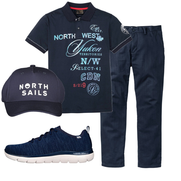 Outfit uomo - Total look #1911012. Stile Casual per Tutti i giorni. Abbinamento con pantaloni chino, polo, sneakers, cappelli con visiera.