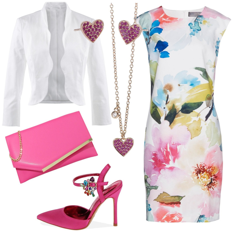 Outfit donna - Ad una cerimonia con parsimonia. Stile Chic per Cerimonia. Abbinamento con blazer, vestiti a tubino, collane, orecchini, pochette, décolleté.