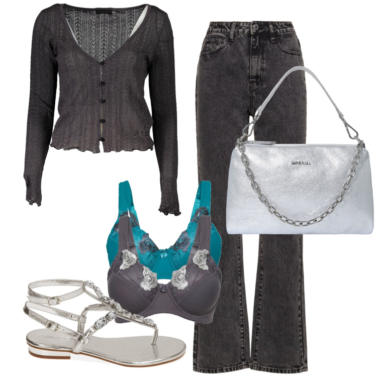 Outfit donna - Total look #1911227. Stile Sporty chic per Tutti i giorni. Abbinamento con reggiseni, pochette, ciabatte, cardigans, jeans dritti.