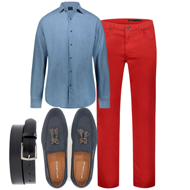 Outfit uomo - In ufficio. Stile Business/Elegante per Ufficio. Abbinamento con pantaloni, cinture, scarpe stringate, camicie.