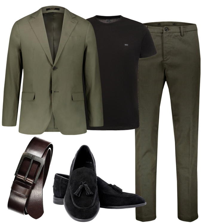 Outfit uomo - Daily chic. Stile Business/Elegante per Tutti i giorni. Abbinamento con abiti, pantaloni, t-shirt, cinture, scarpe stringate.