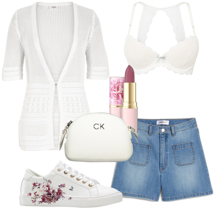 Outfit donna - Total look #1911238. Stile Sporty chic per Tutti i giorni. Abbinamento con sneakers, cardigans, shorts, reggiseni, rossetti, borse a tracolla.
