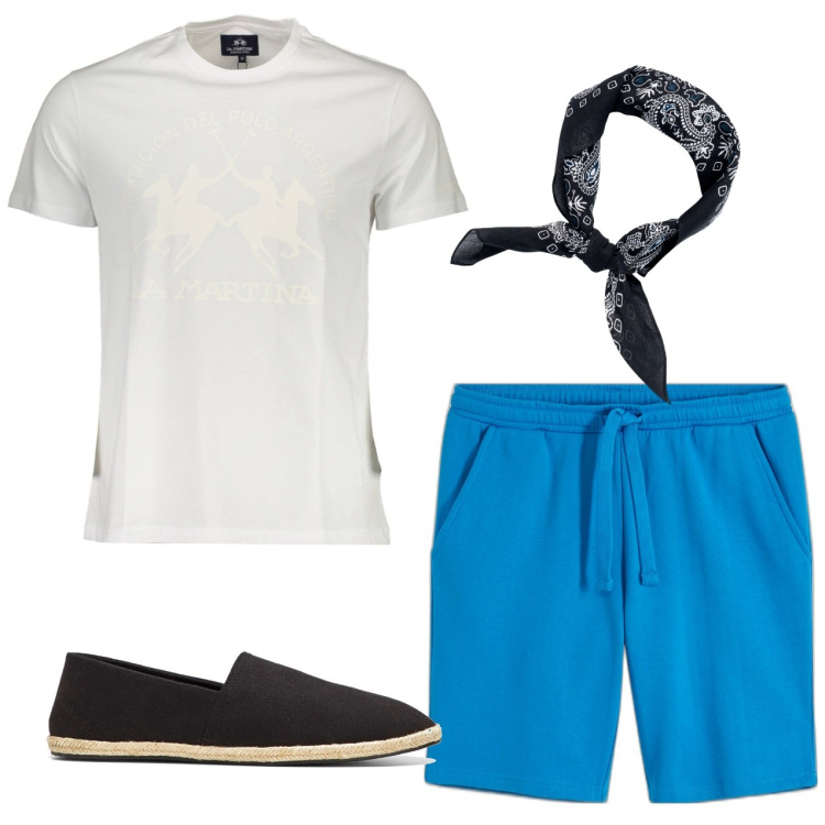 Outfit uomo - Rspadrillas e bandana. Stile Casual per Tutti i giorni. Abbinamento con espadrillas, bermuda, t-shirt, sciarpe e foulard.