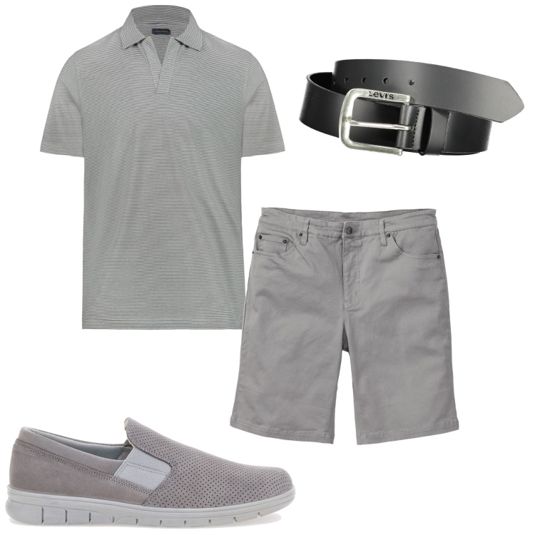 Outfit uomo - Tutti i giorni. Stile Casual per Tutti i giorni. Abbinamento con bermuda, scarpe stringate, cinture, polo.