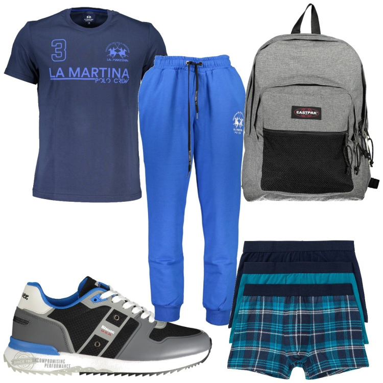 Outfit uomo - Total look #1911307. Stile Trendy per Sport. Abbinamento con boxer, sneakers, t-shirt, pantaloni, borse sportive.