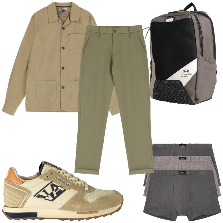 Outfit uomo - Total look #1911326. Stile Trendy per Tutti i giorni. Abbinamento con boxer, borse sportive, pantaloni, camicie, sneakers.