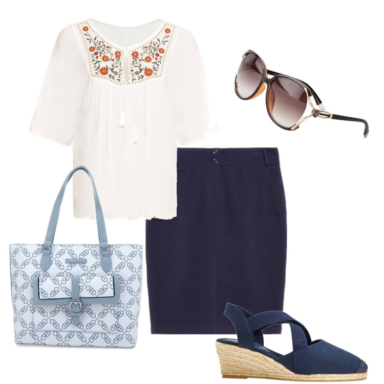 Outfit donna - Le zeppe color denim. Stile Boho per Tutti i giorni. Abbinamento con sandali col tacco, tuniche, occhiali da sole, gonne, borse a spalla.
