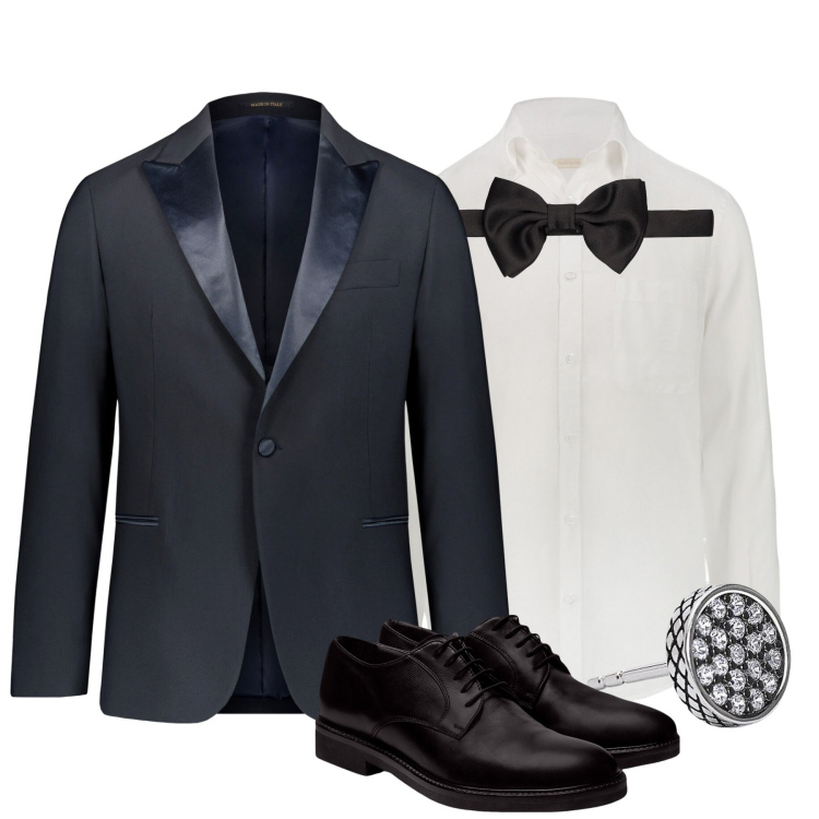 Outfit uomo - Abito matrimonio. Stile Business/Elegante per Cerimonia. Abbinamento con orecchini, scarpe stringate, abiti, camicie, papillon.