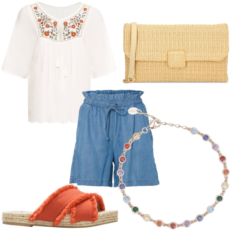 Outfit donna - Total look #1911437. Stile Basic per Tutti i giorni. Abbinamento con tuniche, shorts, ciabatte, braccialetti, pochette.