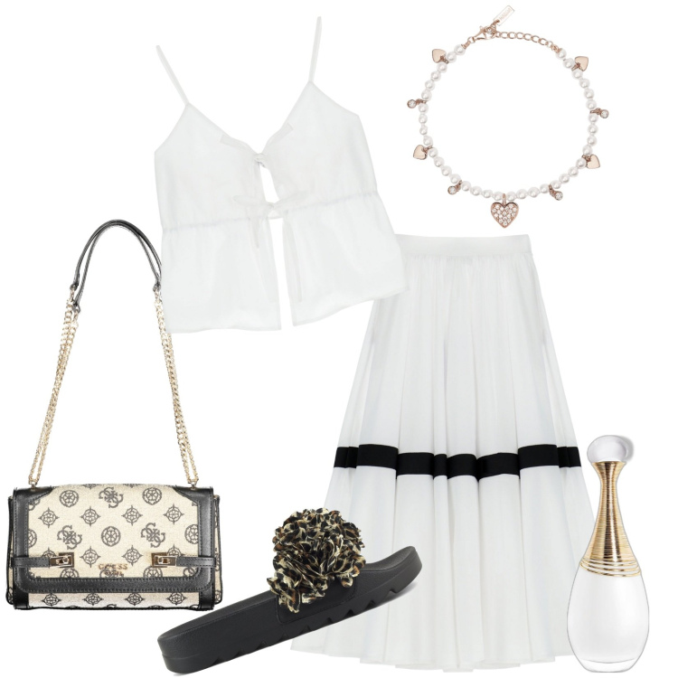 Outfit donna - Total look #1911565. Stile Casual chic per Tutti i giorni. look ideale per Tall. Abbinamento con profumi, braccialetti, canottiere, gonne lunghe, ciabatte, borse a spalla.