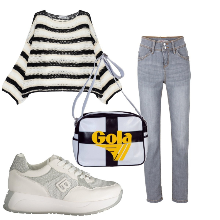 Outfit donna - Total look #1911590. Stile Trendy per Tutti i giorni. Abbinamento con jeans slim fit, pullovers, borse a spalla, sneakers.