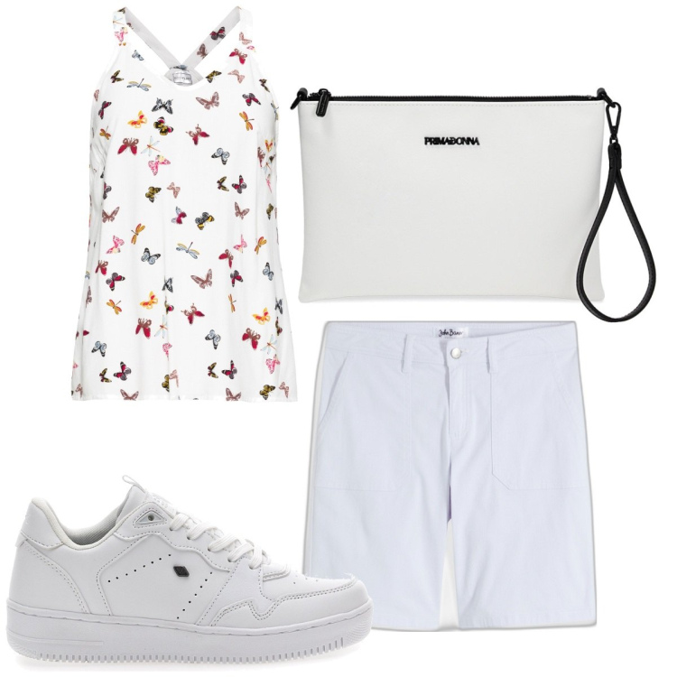 Outfit donna - Total look #1911592. Stile Basic per Tutti i giorni. Abbinamento con top, bermuda, valigie, sneakers.