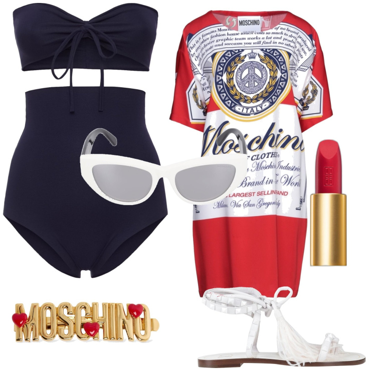 Outfit donna - Total look #1911617. Stile Trendy per Mare. Abbinamento con infradito, vestiti corti, rossetti, bikini, occhiali da sole, accessori per capelli.