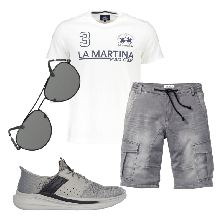 Outfit uomo - Total look #1911640. Stile Casual per Tutti i giorni. Abbinamento con bermuda, t-shirt, sneakers, occhiali da sole.