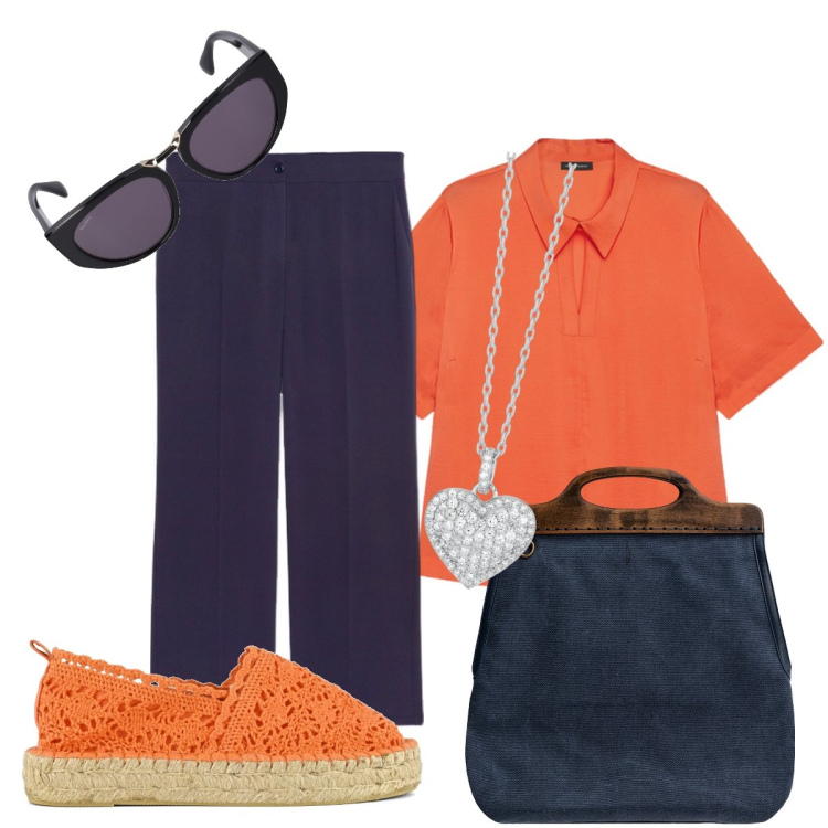 Outfit donna - Estate in città. Stile Bon Ton per Tutti i giorni. Abbinamento con collane, espadrillas, bluse, pantaloni, borse a tracolla, occhiali da sole.