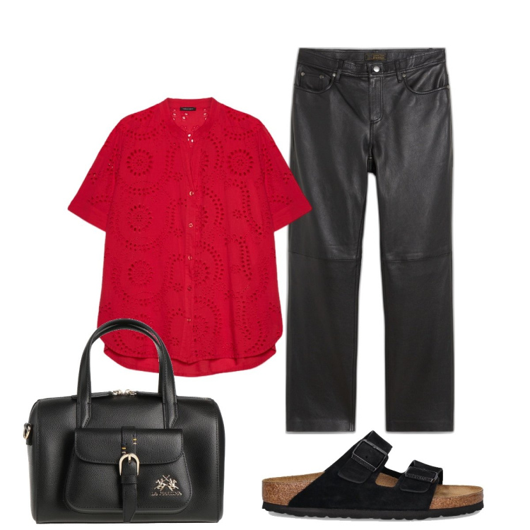 Outfit donna - Total look #1911699. Stile Bon Ton per Tutti i giorni. Abbinamento con pantaloni, borse a mano, camicie a manica corta, sandali.