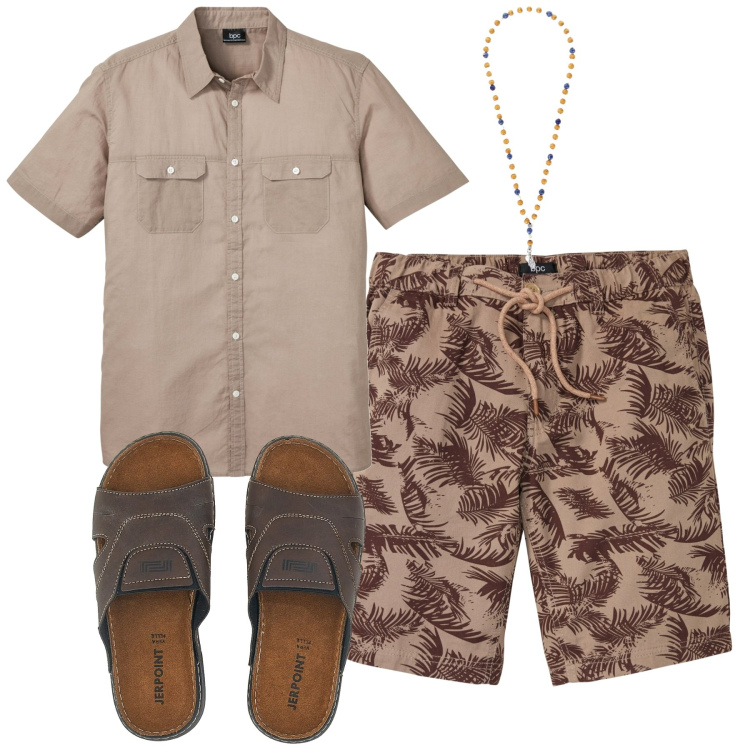 Outfit uomo - Bonbrix. Stile Trendy per Tutti i giorni. Abbinamento con camicie a manica corta, bermuda, collane, sandali.