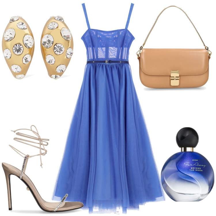 Outfit donna - Abito bustier. Stile Sexy per Serata fuori. Abbinamento con profumi, vestiti lunghi, orecchini, pochette, sandali col tacco.