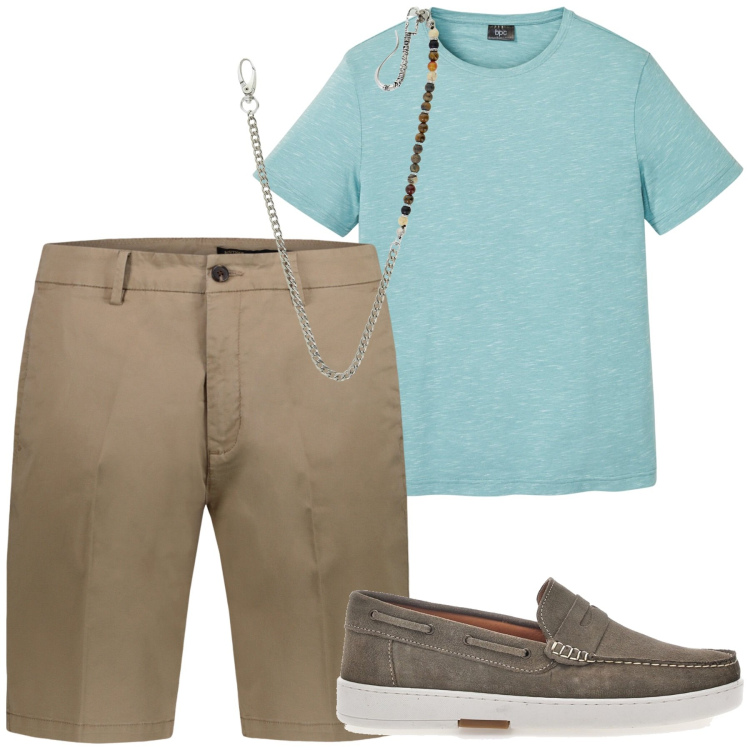 Outfit uomo - Total look #1911874. Stile Urban per Tutti i giorni. Abbinamento con t-shirt, collane, scarpe stringate, bermuda.