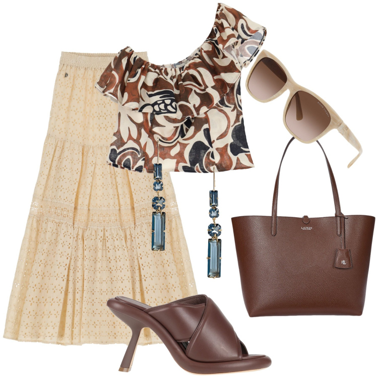 Outfit donna - Estate: pronta per ogni occasione. Stile Vintage retrò per Tutti i giorni. Abbinamento con sandali in pelle, top, gonne lunghe, borse tote, occhiali da sole, orecchini.