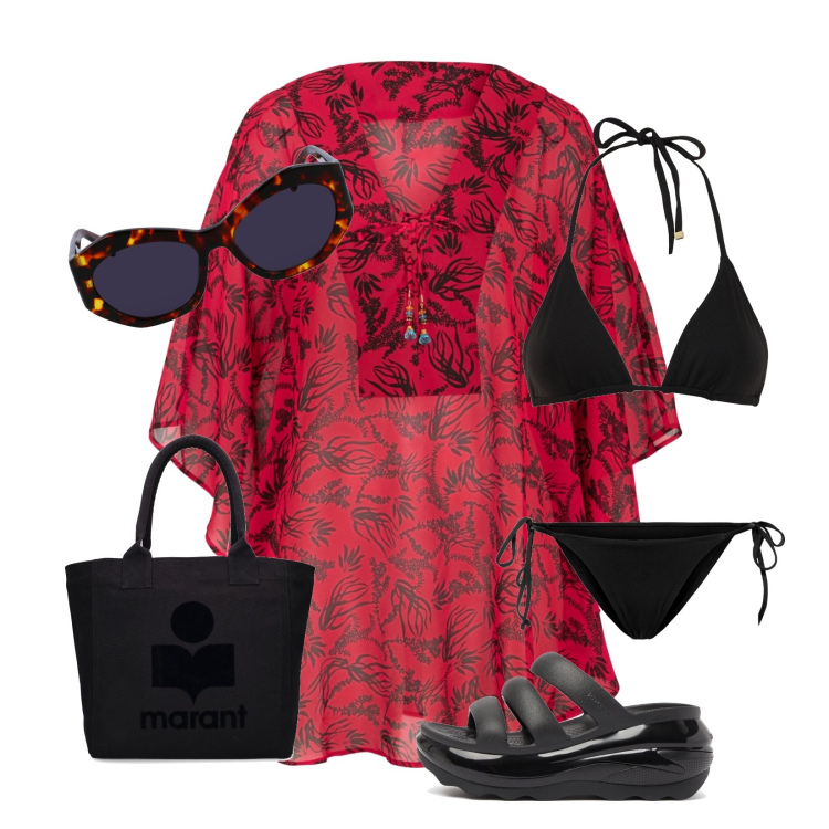 Outfit donna - Summer Sale!!!. Stile Casual per Mare. Abbinamento con vestiti da spiaggia, ciabatte, occhiali da sole, bikini, bikini, shopping bag.
