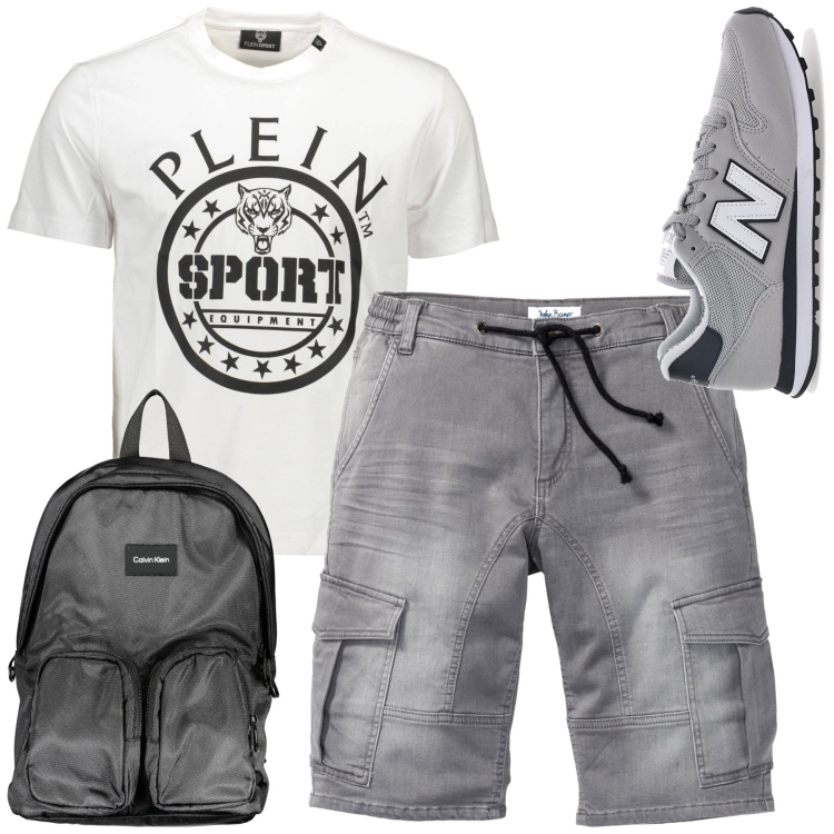 Outfit uomo - Un nuovo giorno. Stile Casual per Tutti i giorni. Abbinamento con bermuda, sneakers, t-shirt, borse sportive.