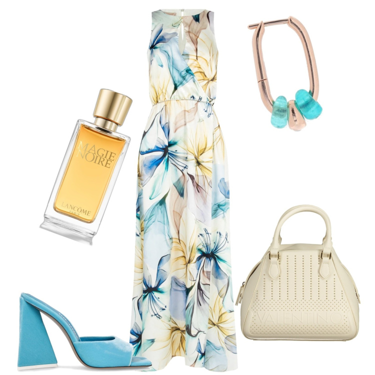Outfit donna - Total look #1912080. Stile Chic per Mare. look ideale per Tall. Abbinamento con profumi, vestiti lunghi, orecchini, collane, pantofole.