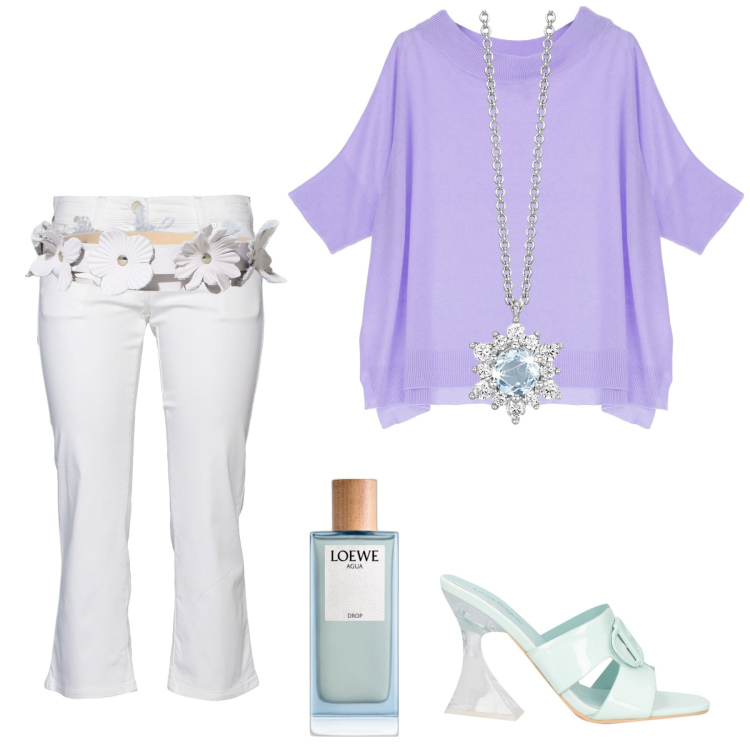 Outfit donna - Total look #1912087. Stile Etnico per Tutti i giorni. Abbinamento con sandali col tacco, pantaloni, profumi, collane, cinture, maglieria.