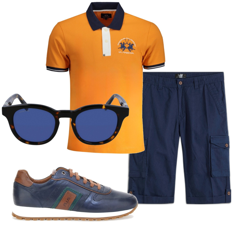 Outfit uomo - Total look #1912180. Stile Casual per Tutti i giorni. Abbinamento con bermuda, scarpe stringate, occhiali da sole, polo.