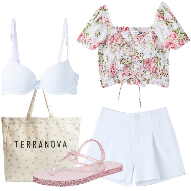Outfit donna - Terranova - Colorful Summer Sale. Stile Romantica per Tutti i giorni. Abbinamento con sandali, shorts, bluse, shopping bag, reggiseni push-up.
