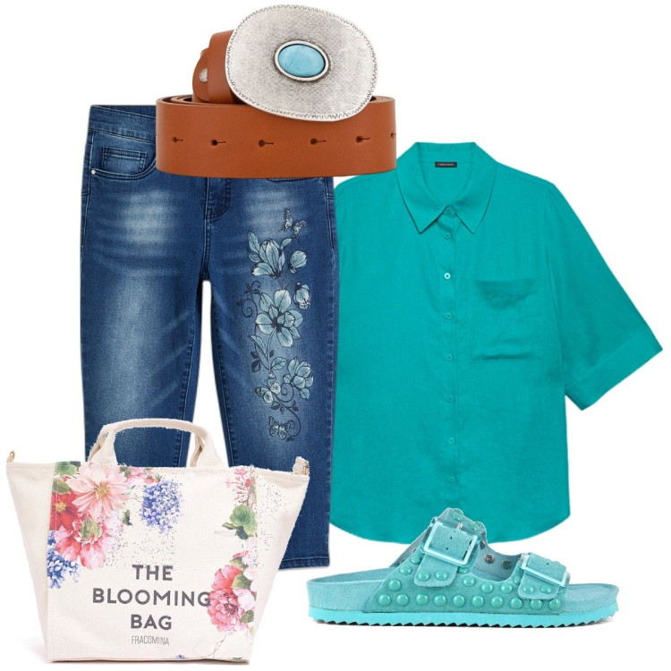 Outfit donna - Total look #1912324. Stile Bon Ton per Tutti i giorni. Abbinamento con jeans, cinture, borse tote, sandali, camicie.