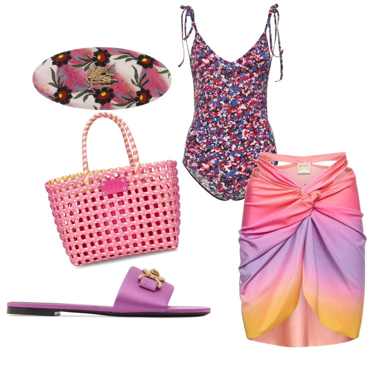 Outfit donna - Si va al mareeee. Stile Glamour per Mare. Abbinamento con accessori per capelli, vestiti da spiaggia, borse a secchiello, costumi interi, sandali in pelle.