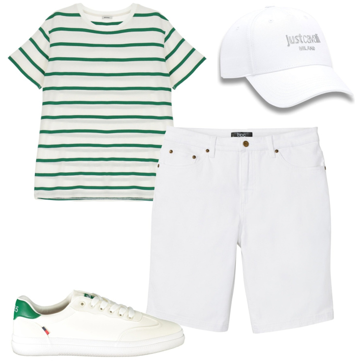 Outfit uomo - Total look #1912372. Stile Casual per Tutti i giorni. Abbinamento con bermuda, t-shirt, cappelli con visiera, sneakers.