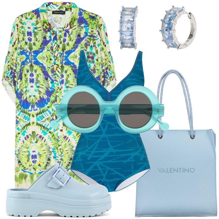 Outfit donna - I must have per l\'estate. Stile Casual per Tutti i giorni. Abbinamento con costumi interi, orecchini, zoccoli, borse a spalla, vestiti lunghi, occhiali da sole.