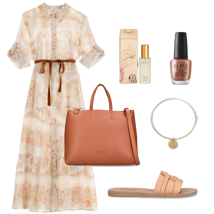 Outfit donna - Vestito leggero!!!. Stile Casual chic per Tutti i giorni. Abbinamento con profumi, smalti, vestiti lunghi, braccialetti, sandali in pelle, shopping bag.