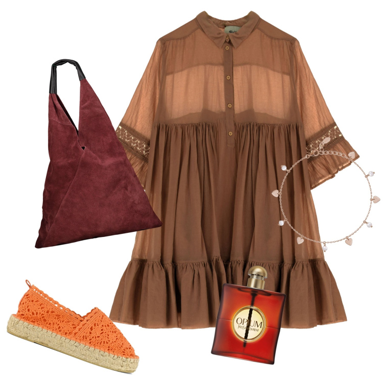 Outfit donna - Sono fresca. Stile Preppy per Tutti i giorni. Abbinamento con profumi, vestiti corti, braccialetti con ciondoli, espadrillas, borse a spalla.