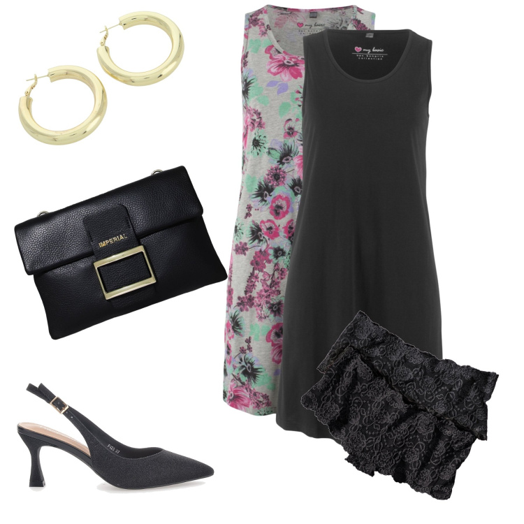 Outfit donna - Aperitivo o apericena. Stile Bon Ton per Serata fuori. Abbinamento con culotte, vestiti senza maniche, pochette, orecchini, décolleté.