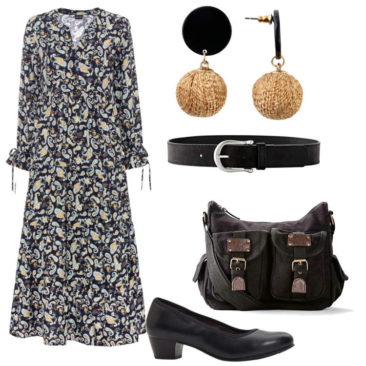 Outfit donna - Total look #1912511. Stile Casual per Tutti i giorni. Abbinamento con orecchini, décolleté, cinture, vestiti lunghi, borse a tracolla.