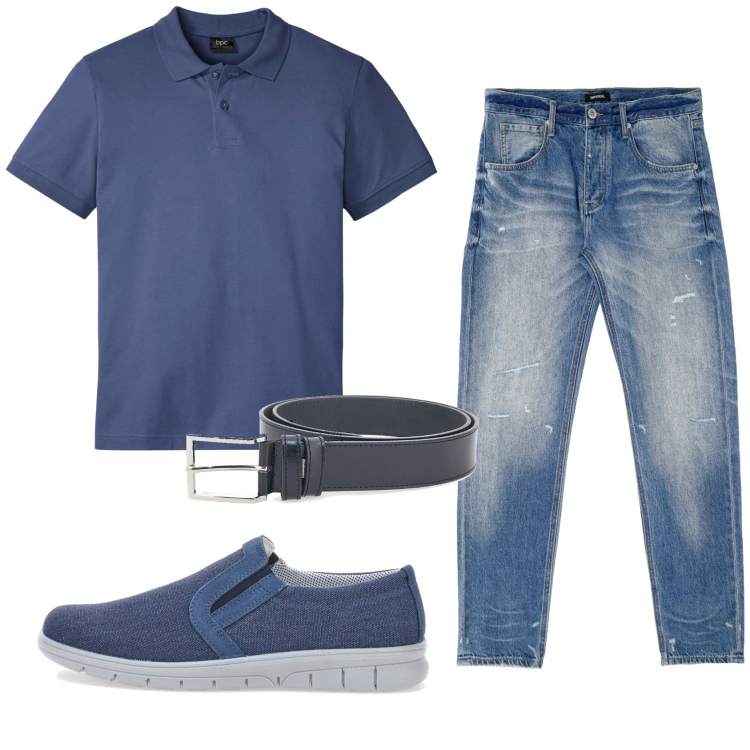 Outfit uomo - Total look #1912513. Stile Casual per Ufficio. Abbinamento con polo, jeans dritti, sneakers, cinture.