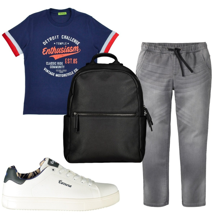Outfit uomo - Total look #1912519. Stile Trendy per Tutti i giorni. Abbinamento con jeans slim fit, borse sportive, t-shirt, sneakers.