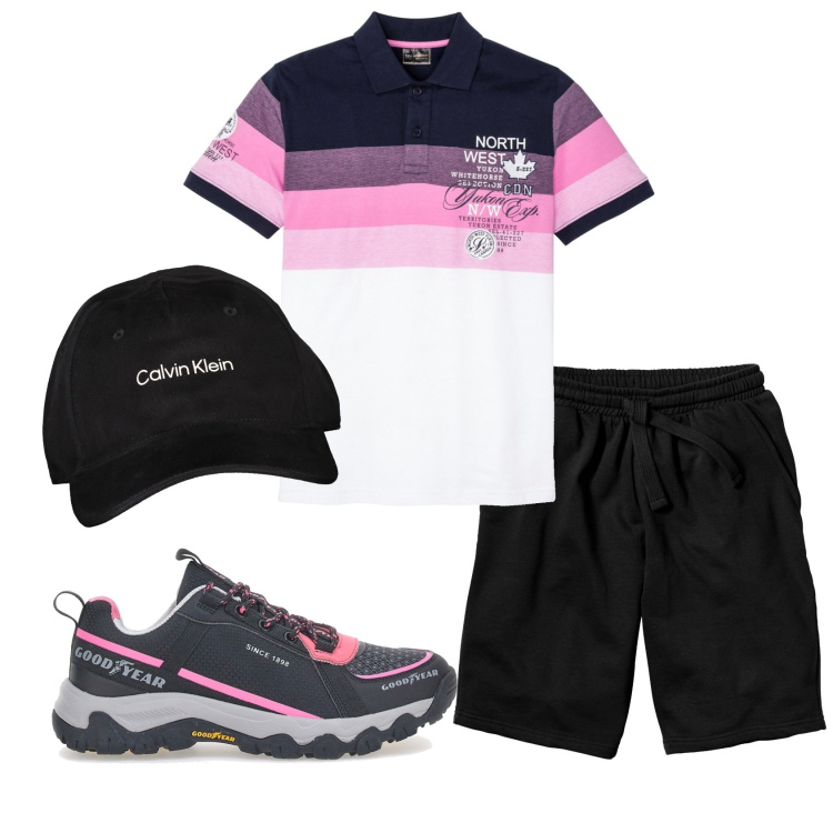 Outfit uomo - Total look #1912525. Stile Casual per Sport. Abbinamento con bermuda, polo, stivali e stivaletti, cappelli con visiera.