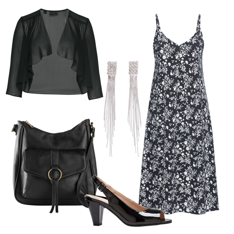 Outfit donna - Total look #1912566. Stile Casual chic per Ufficio. Abbinamento con bolero, orecchini, vestiti, décolleté, borse a tracolla.
