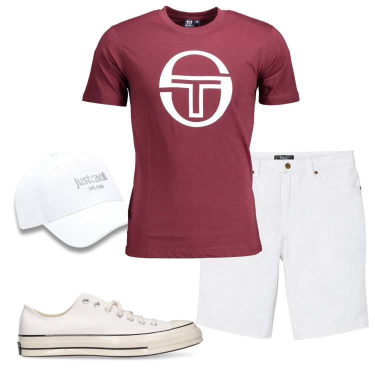 Outfit uomo - Total look #1912598. Stile Casual per Tutti i giorni. Abbinamento con bermuda, cappelli con visiera, t-shirt, sneakers.