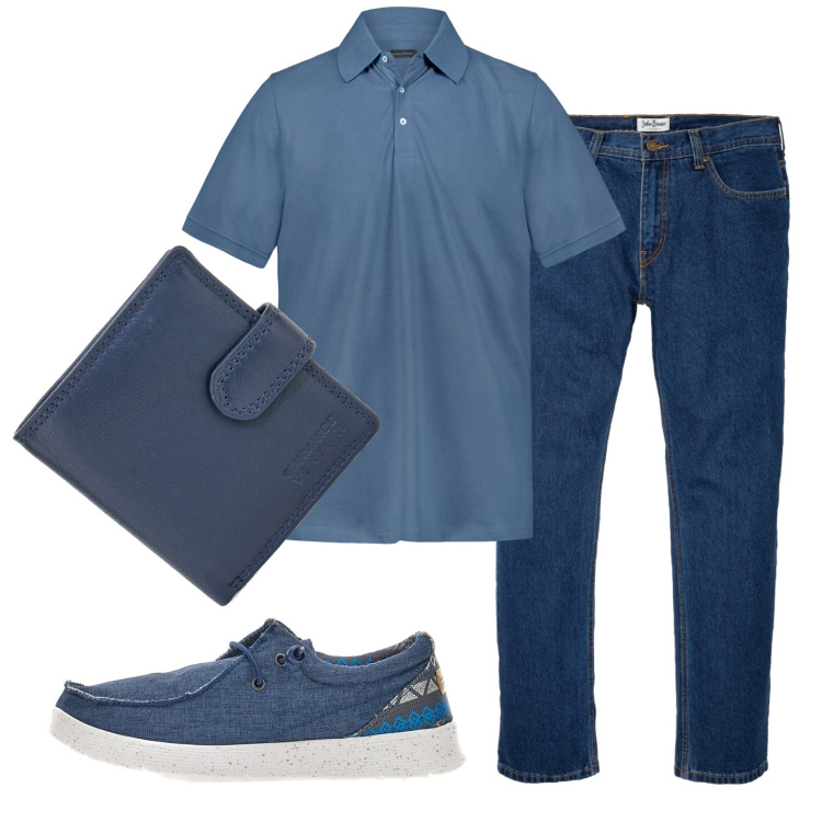 Outfit uomo - Total look #1912607. Stile Casual per Tutti i giorni. Abbinamento con jeans dritti, scarpe stringate, portafogli, polo.