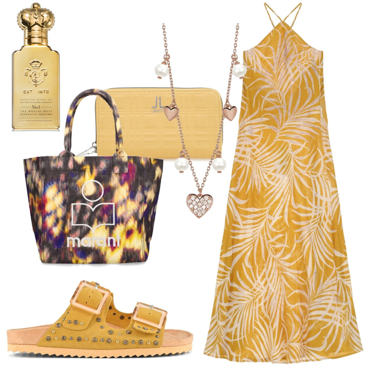Outfit donna - Total look #1912798. Stile Casual per Tutti i giorni. Abbinamento con profumi, collane, vestiti lunghi, sandali, shopping bag, portafogli.