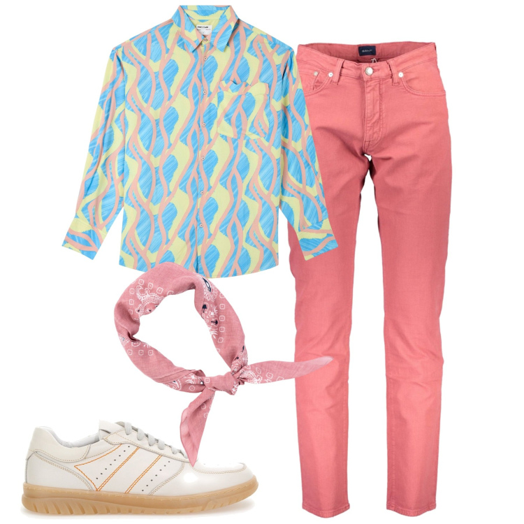 Outfit uomo - La camicia fantasia. Stile Trendy per Tutti i giorni. Abbinamento con camicie, scarpe stringate, sciarpe e foulard, pantaloni.